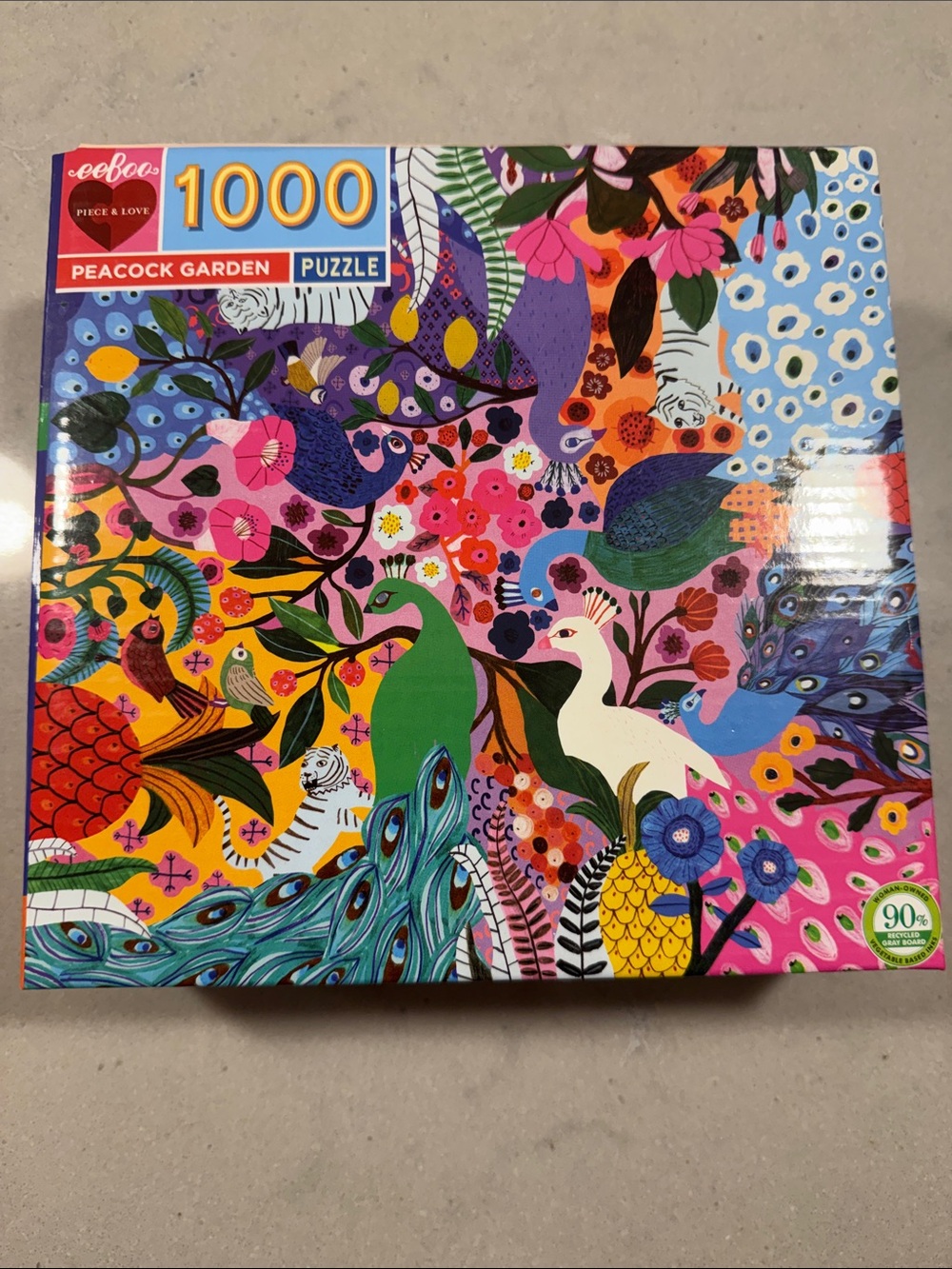 Eeboo Peacock Garden 1000-Piece Jigsaw Puzzle - Colorful Floral & Peacock Art